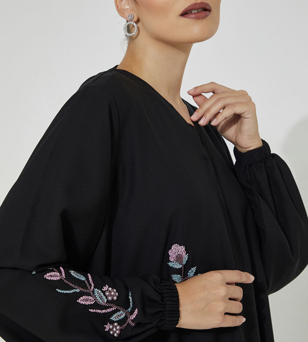 Black P- Pink Abaya Rosette Abaya - Women's Abayas 2