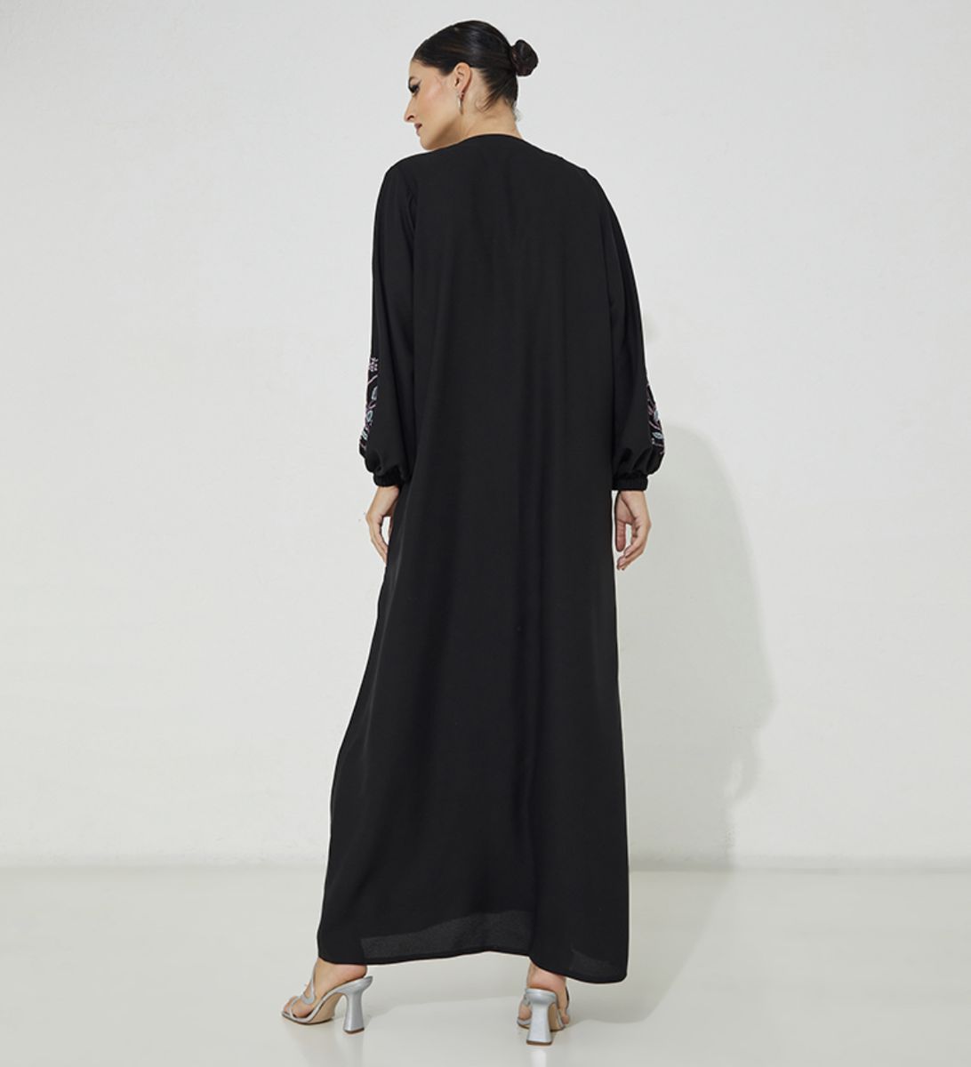 Black P- Pink Abaya Rosette Abaya - Women's Abayas 3