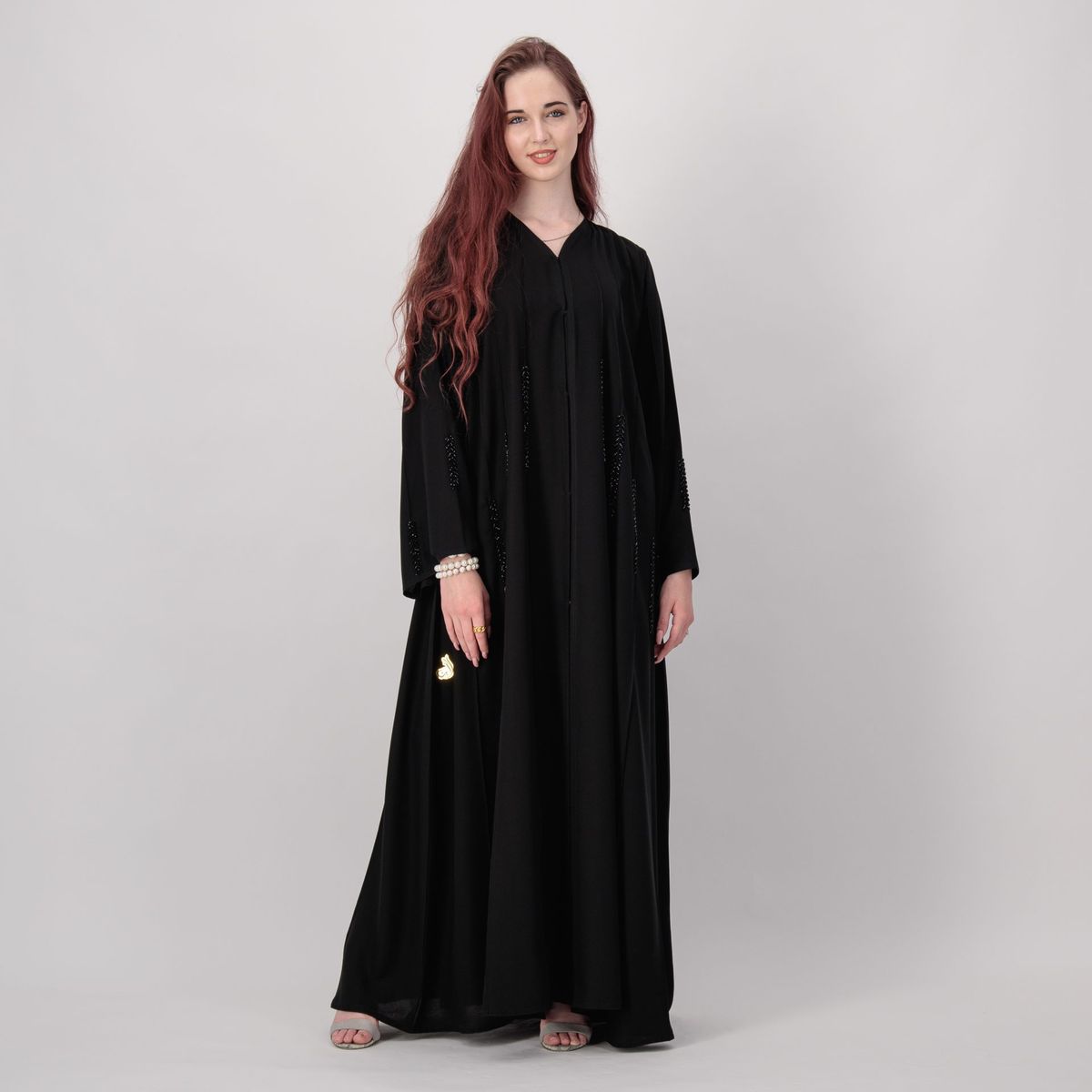 French Black Abaya Rosette Abaya - Women's Abayas