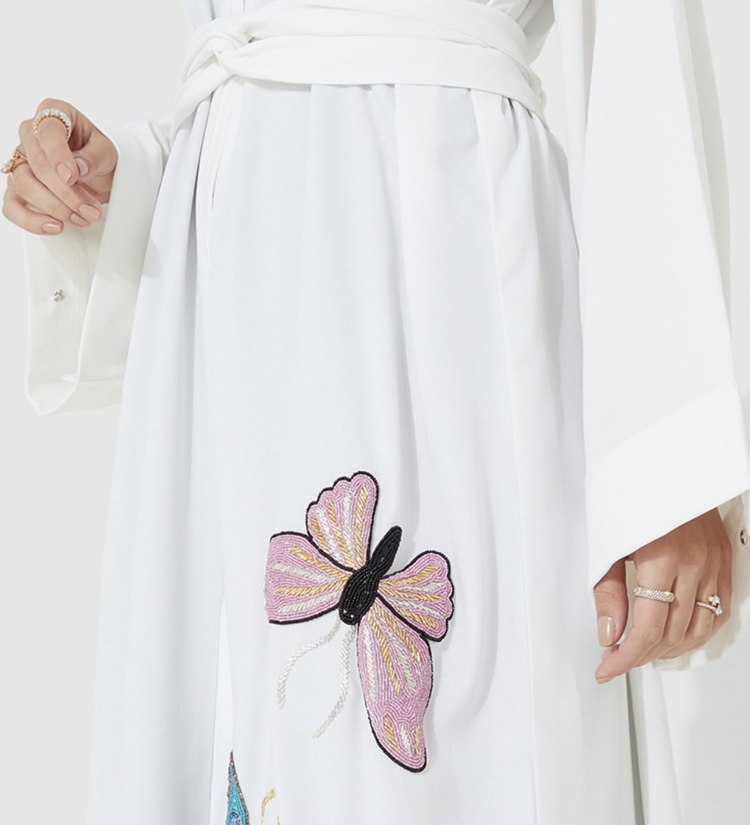 PB White Butterfly Abaya Rosette Abaya - Women's Abayas 3