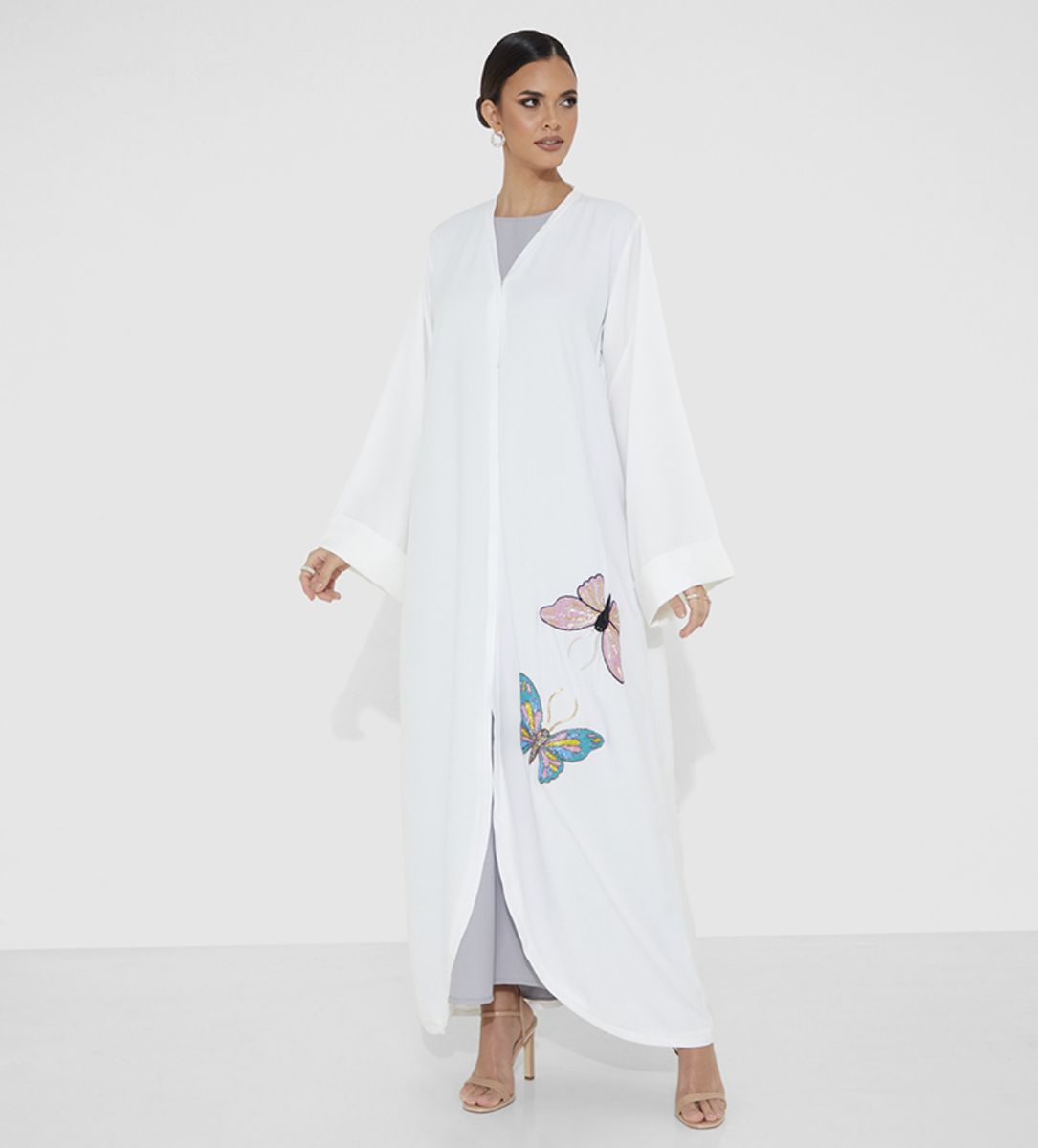 PB White Butterfly Abaya Rosette Abaya - Women's Abayas