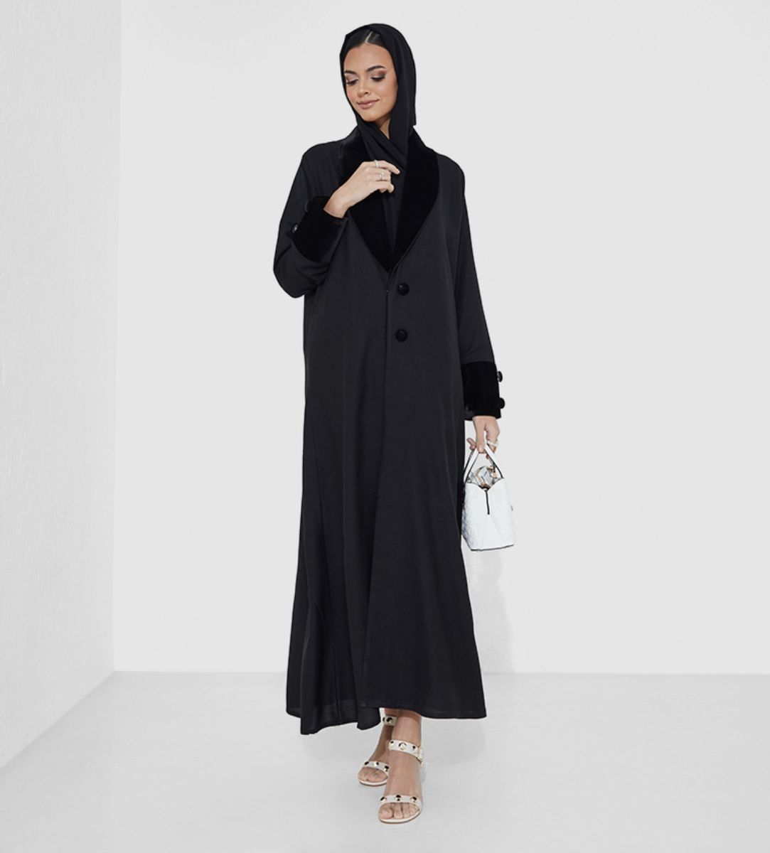 Velvet Jacket Abaya Rosette Abaya - Women's Abayas 3