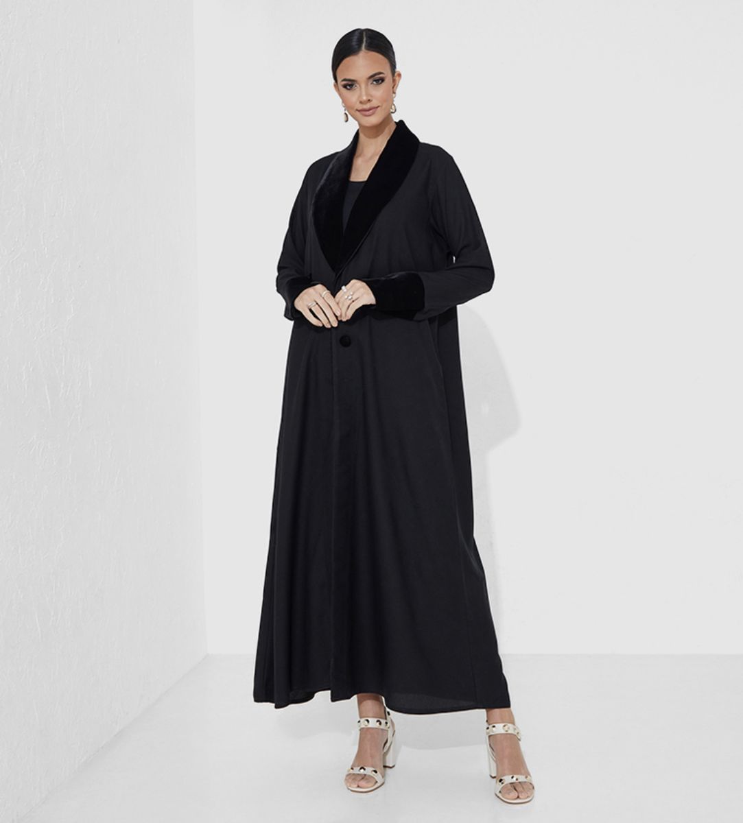Velvet Jacket Abaya Rosette Abaya - Women's Abayas