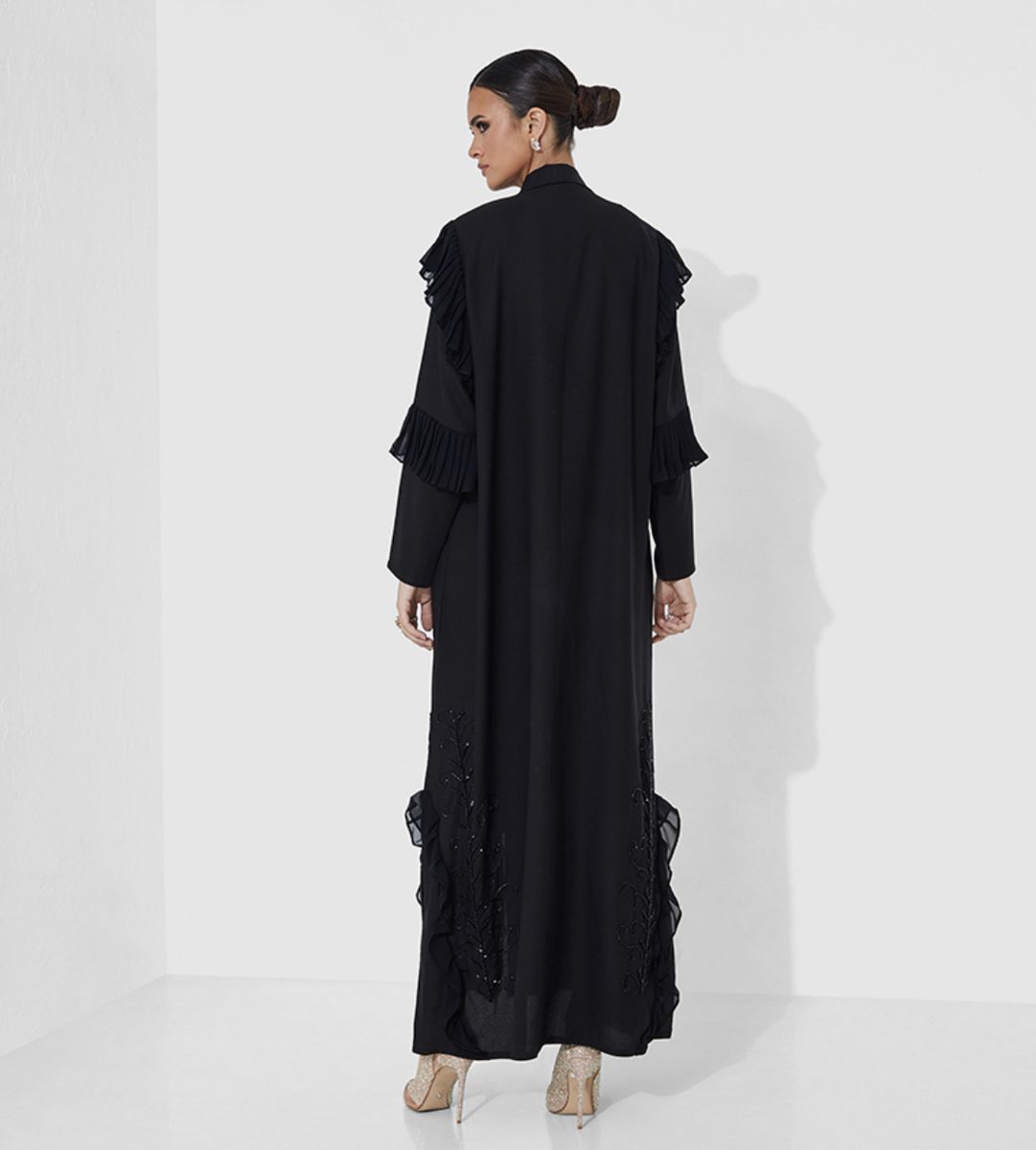 Crep Open side Abaya Rosette Abaya - Women's Abayas 2