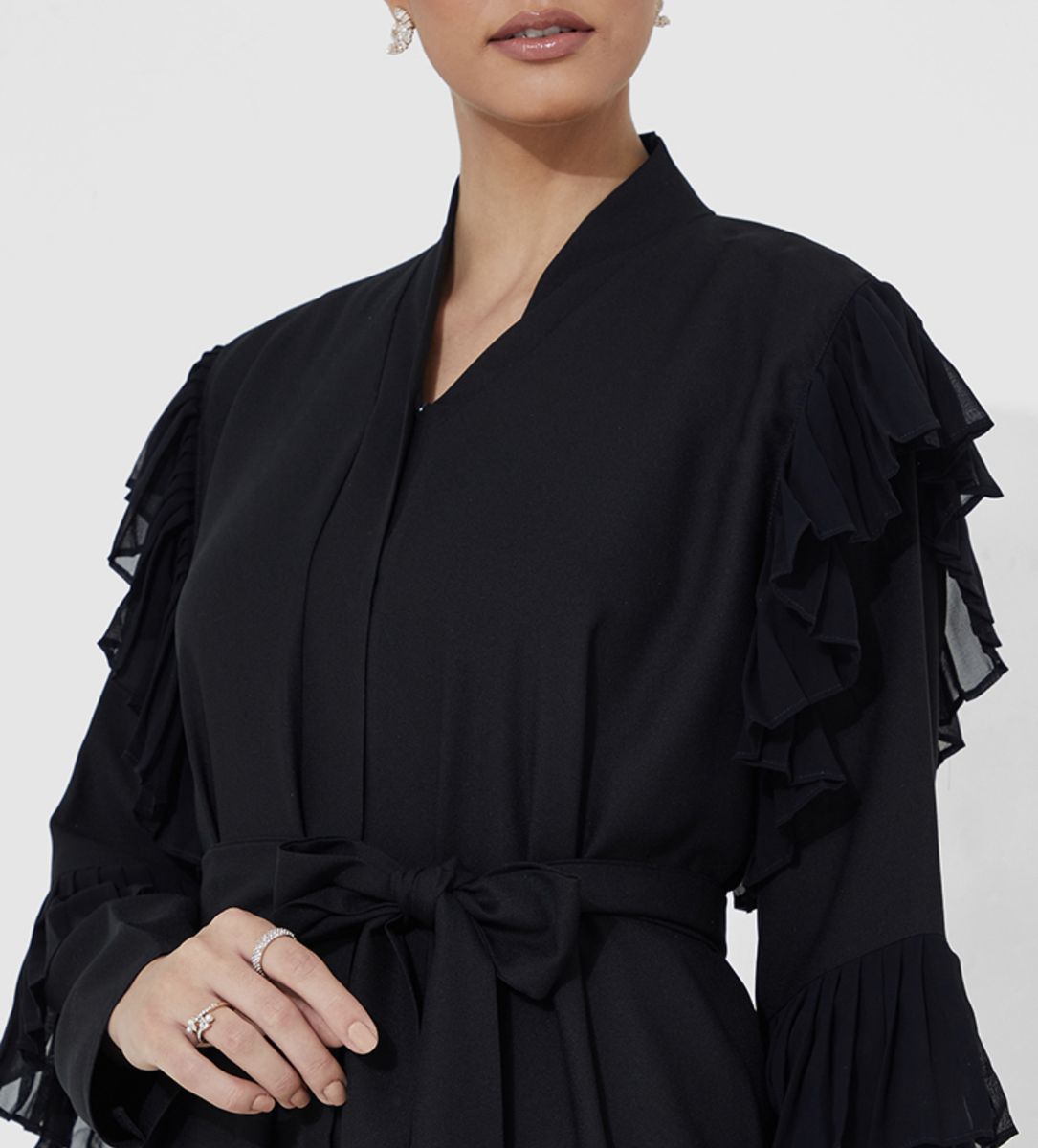 Crep Open side Abaya Rosette Abaya - Women's Abayas 3