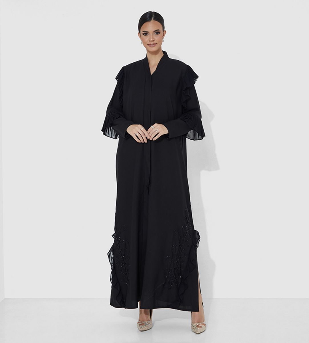 Crep Open side Abaya Rosette Abaya - Women's Abayas
