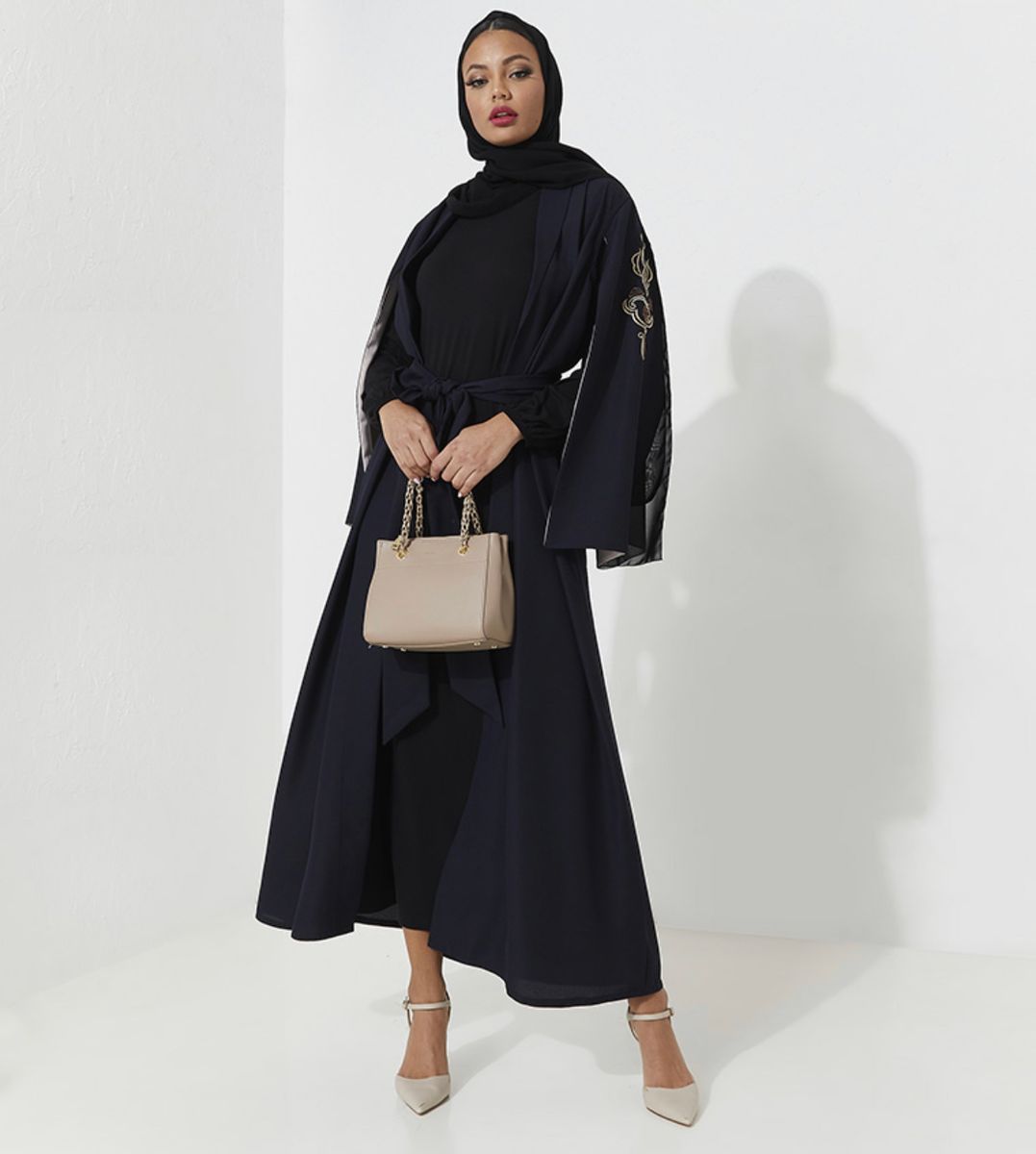 Navy Royal Abaya Rosette Abaya - Women's Abayas 3