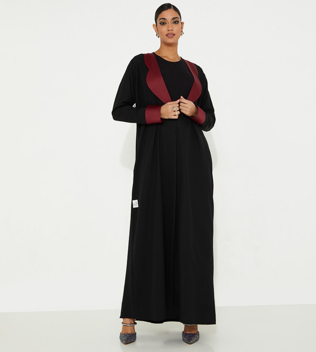 Red Collar Abaya Rosette Abaya - Women's Abayas