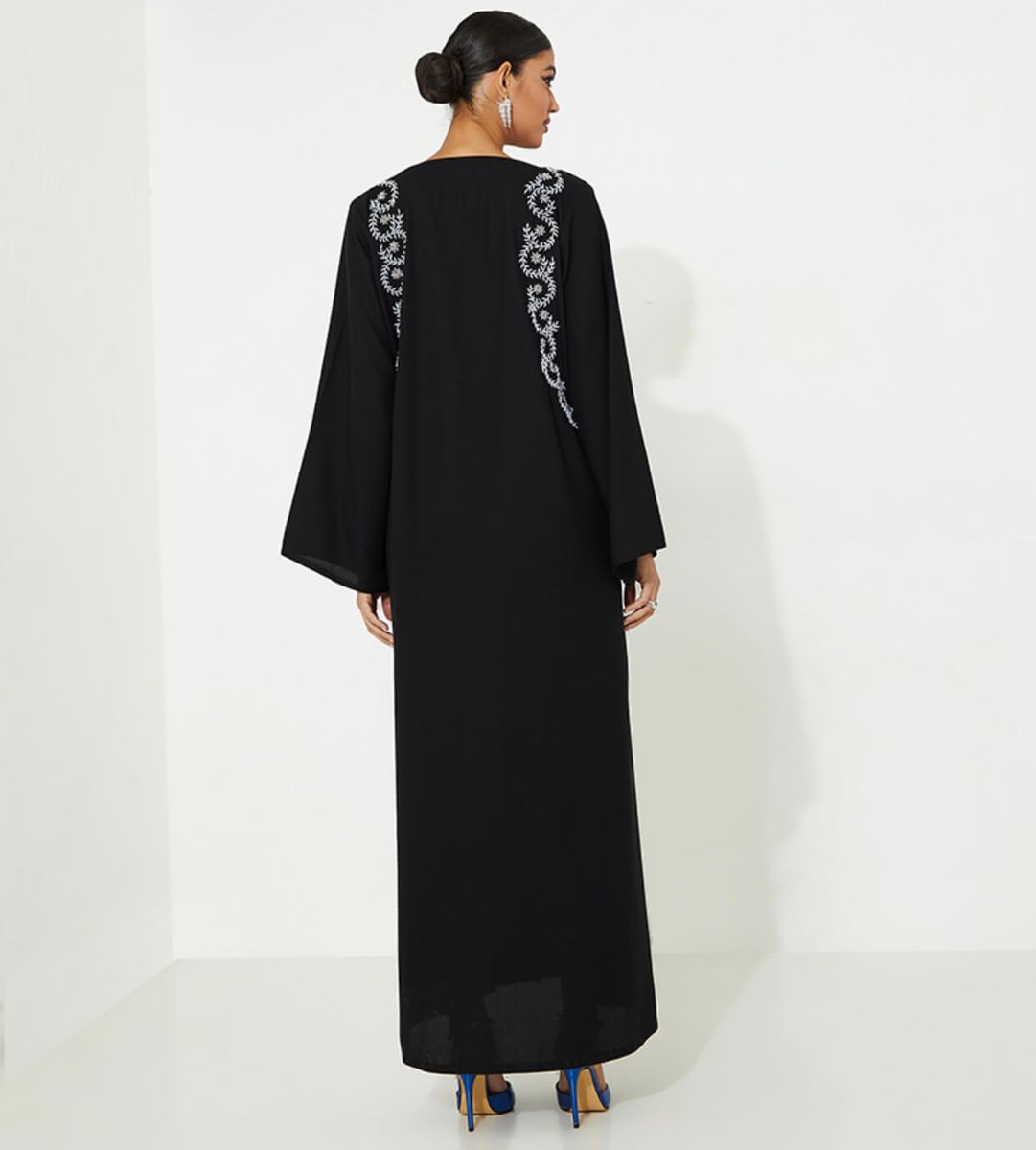 W Black Pearl Abaya Rosette Abaya - Women's Abayas 1