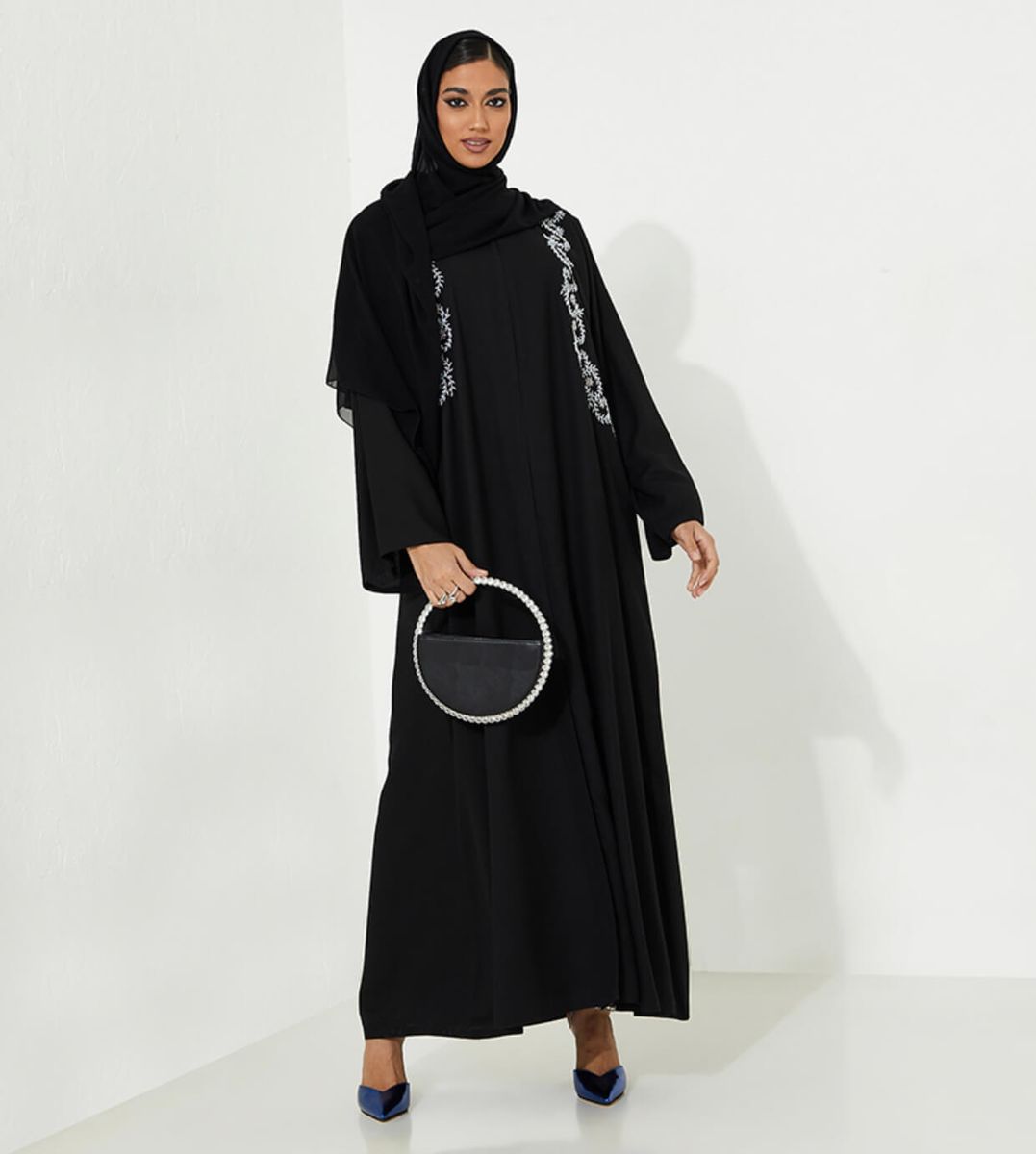 W Black Pearl Abaya Rosette Abaya - Women's Abayas 3