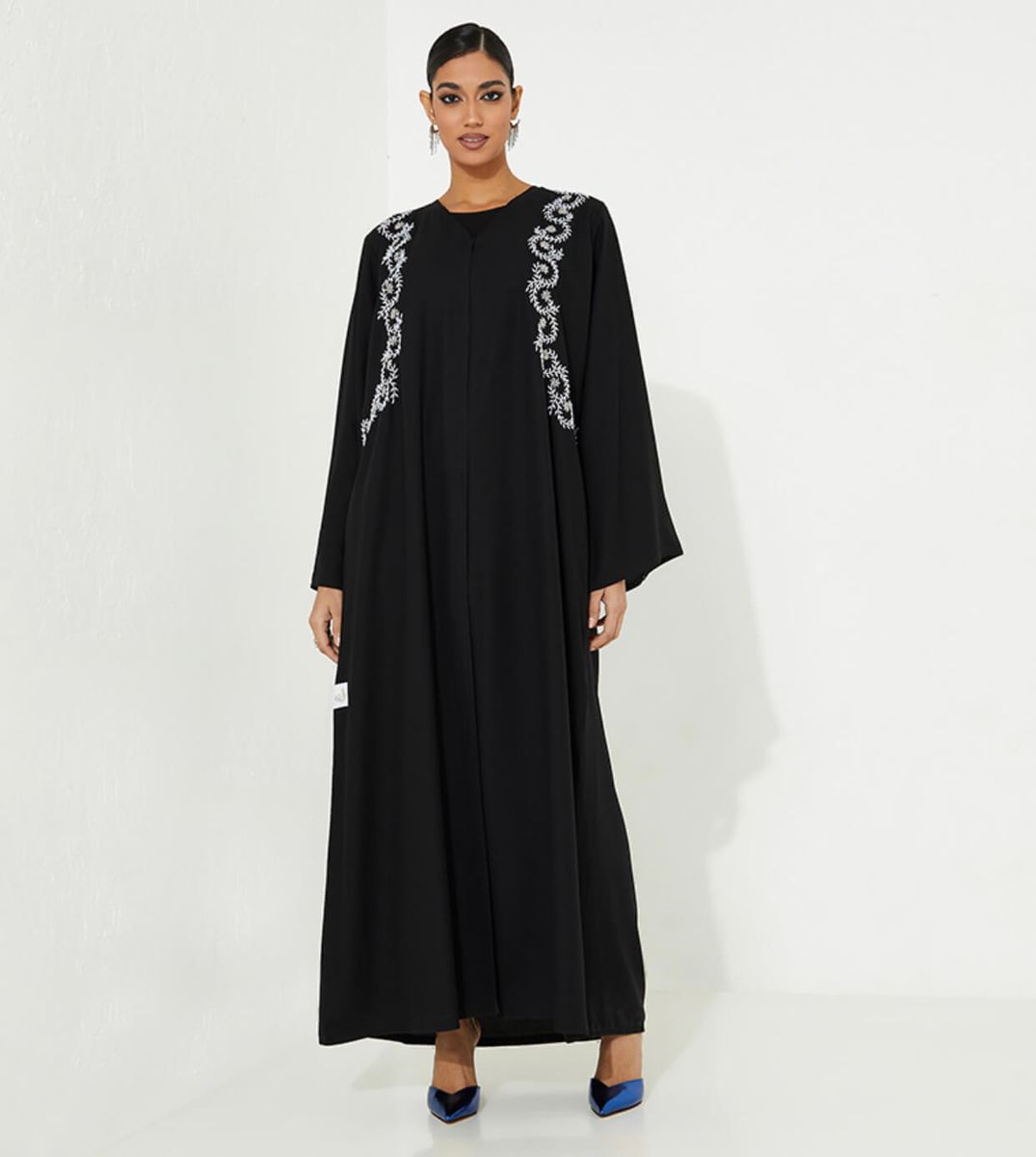 W Black Pearl Abaya Rosette Abaya - Women's Abayas