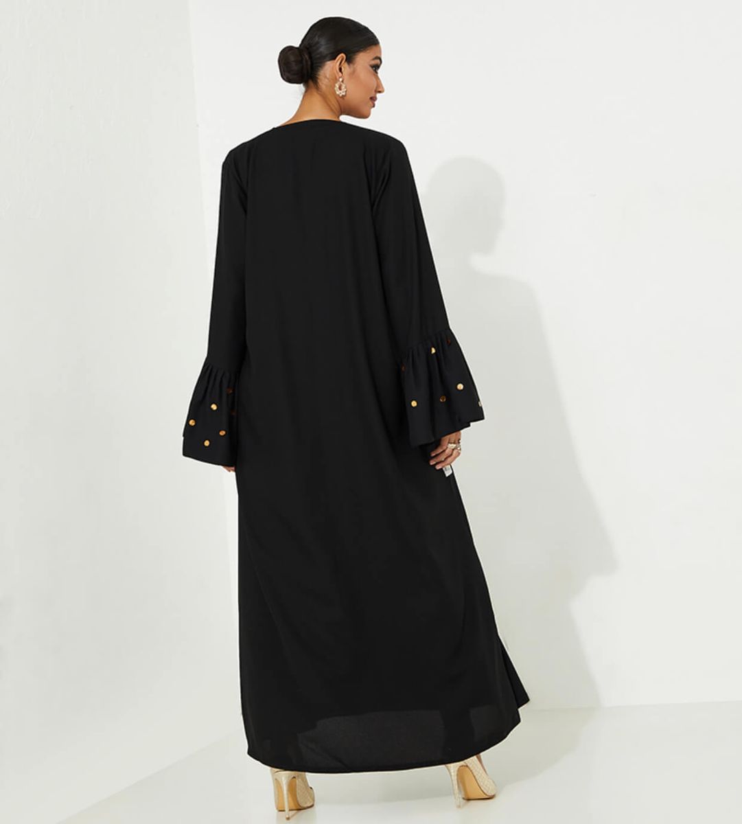 Gold Piece Pocket Abaya Rosette Abaya - Women's Abayas 1