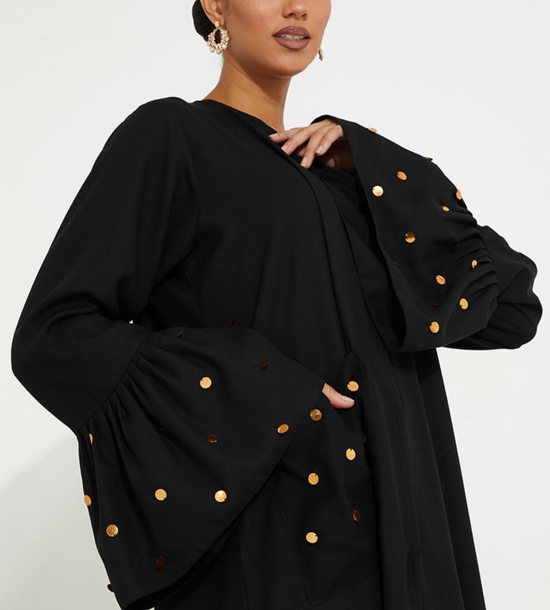 Gold Piece Pocket Abaya Rosette Abaya - Women's Abayas 2