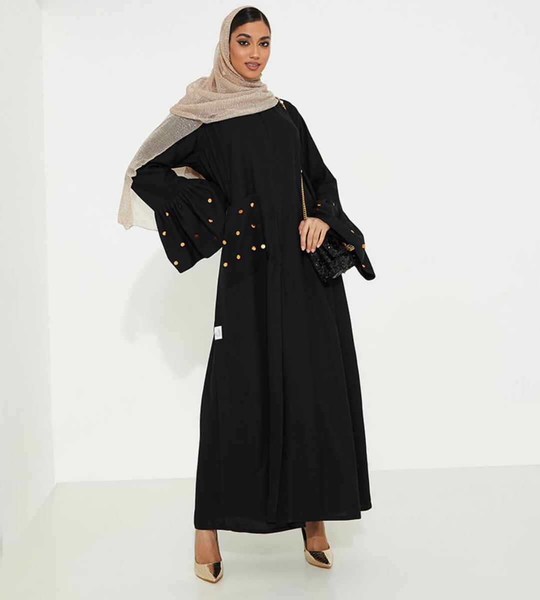 Gold Piece Pocket Abaya Rosette Abaya - Women's Abayas 3