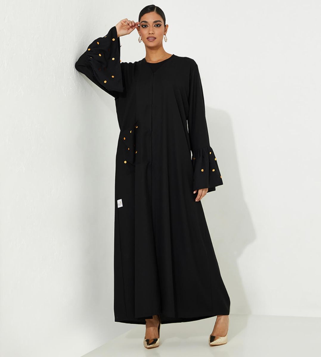 Gold Piece Pocket Abaya Rosette Abaya - Women's Abayas