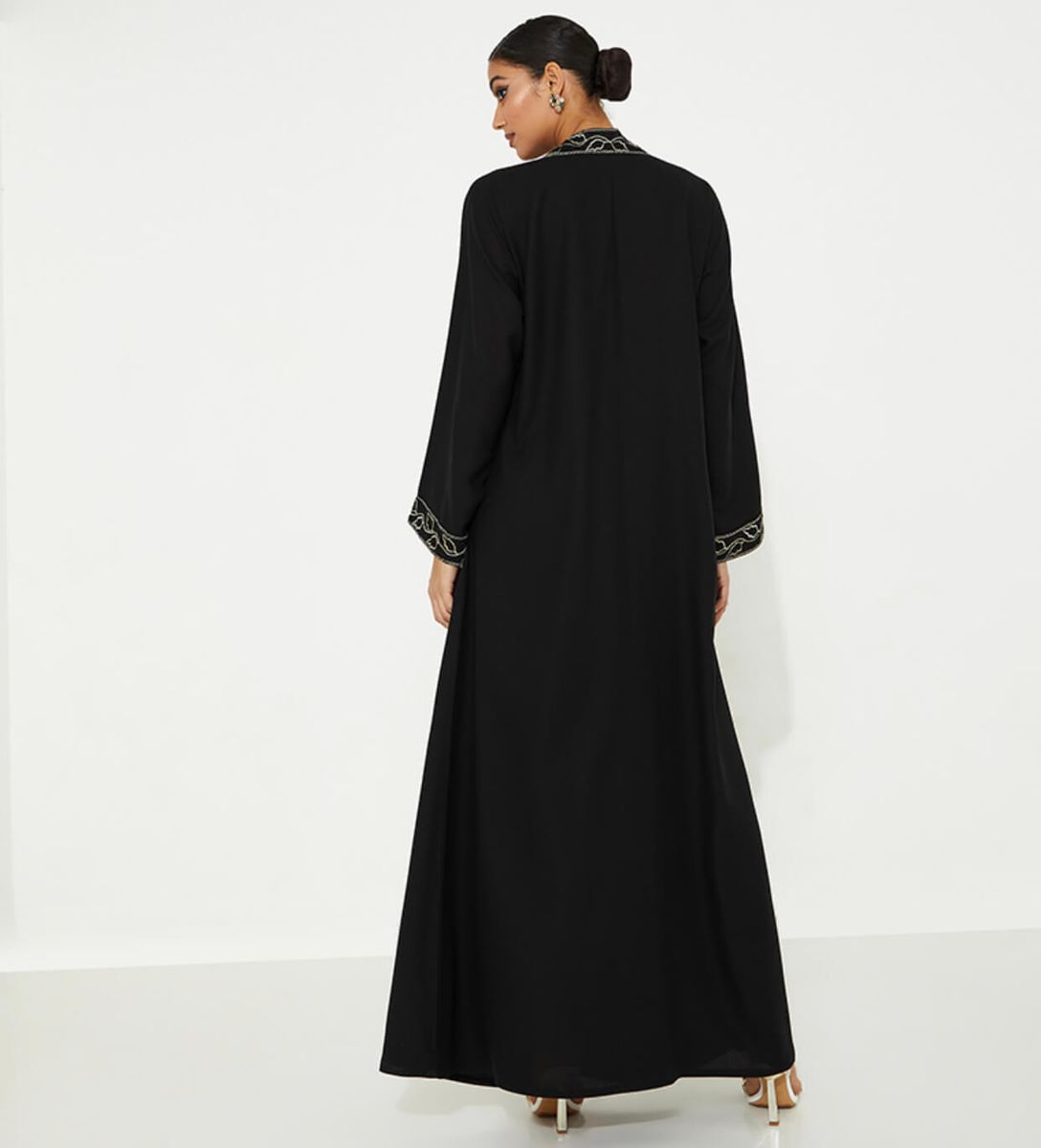 Shoulder Black Abaya Rosette Abaya - Women's Abayas 1