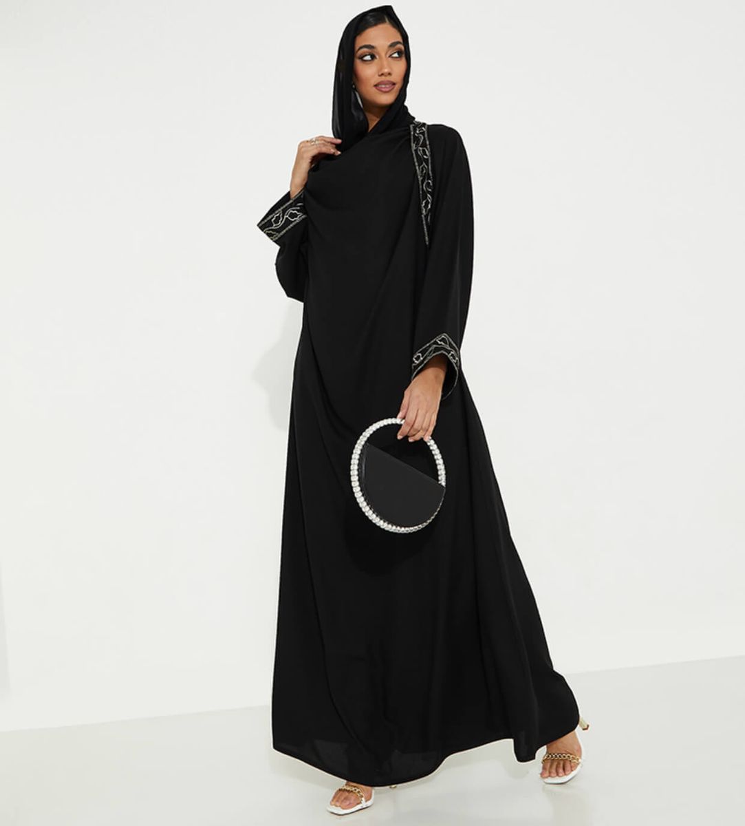 Shoulder Black Abaya Rosette Abaya - Women's Abayas 3