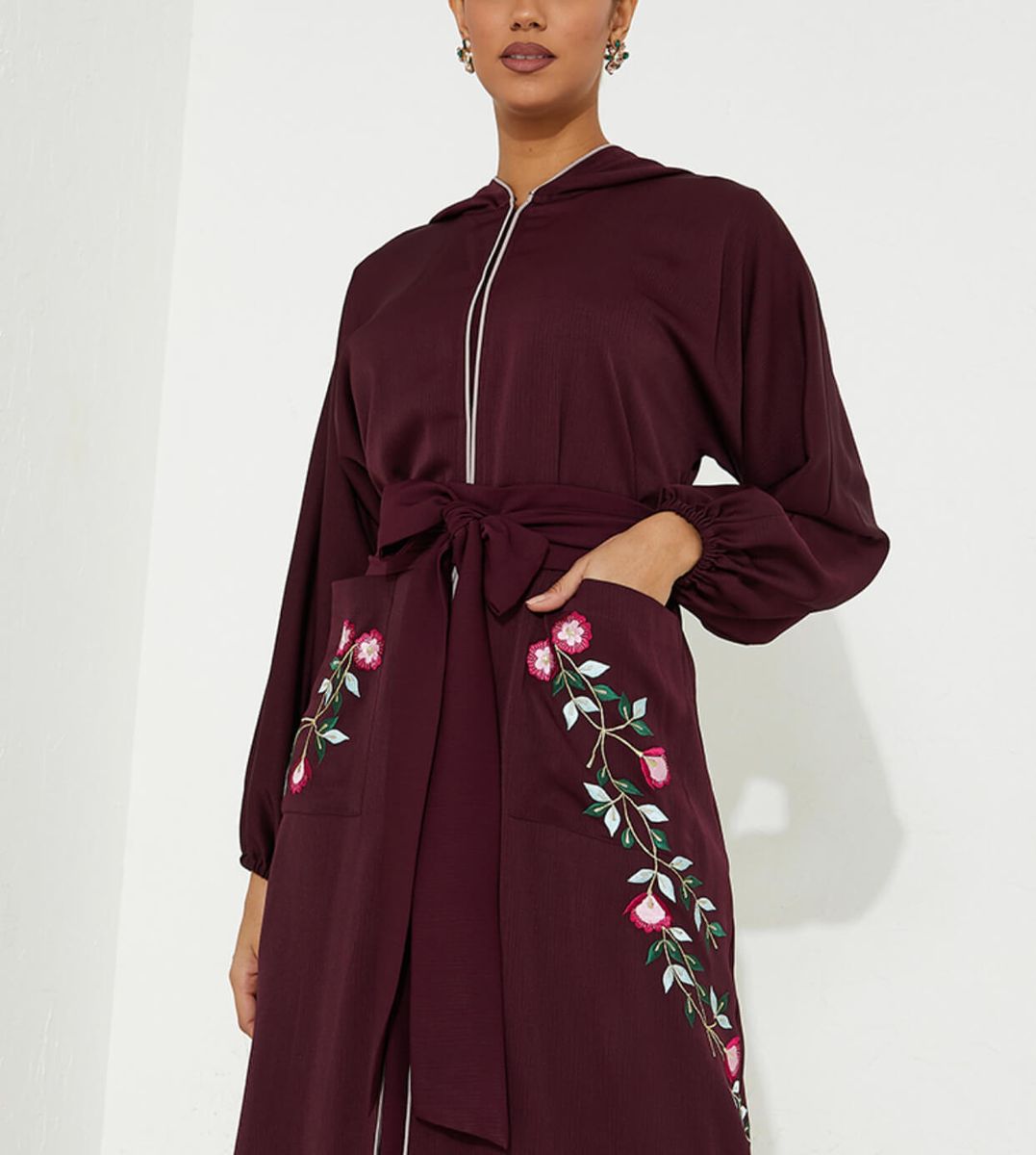 Maroon Morocco Abaya Rosette Abaya - Women's Abayas 3