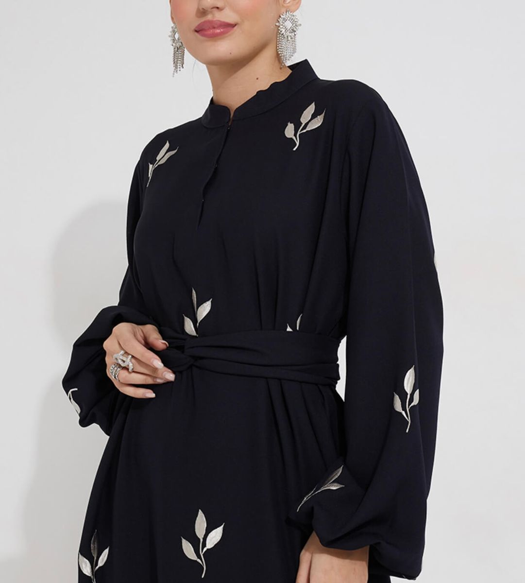 Navy Crumple Abaya Rosette Abaya - Women's Abayas 2