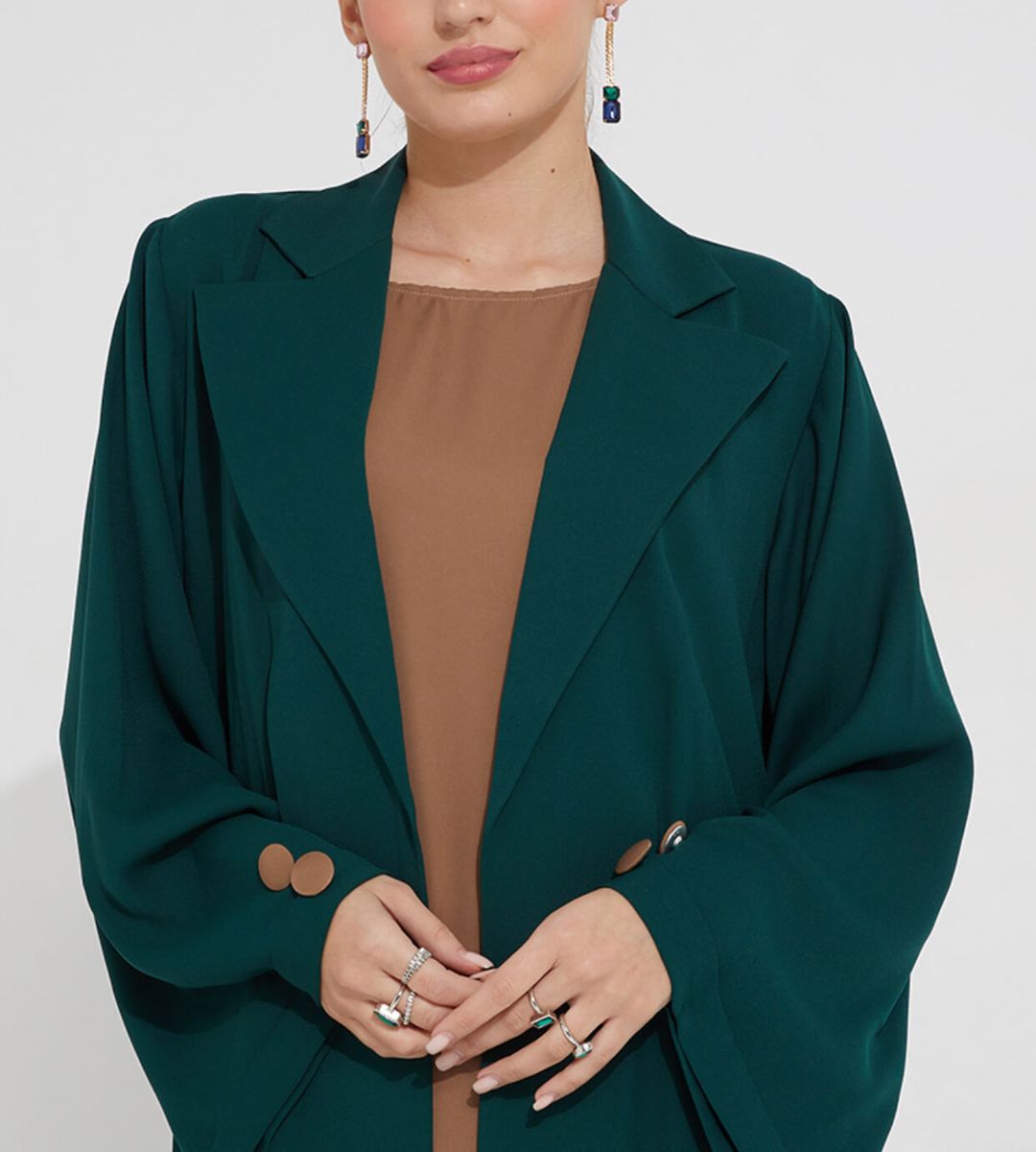 Creen V Neck Baya Rosette Abaya - Women's Abayas 2