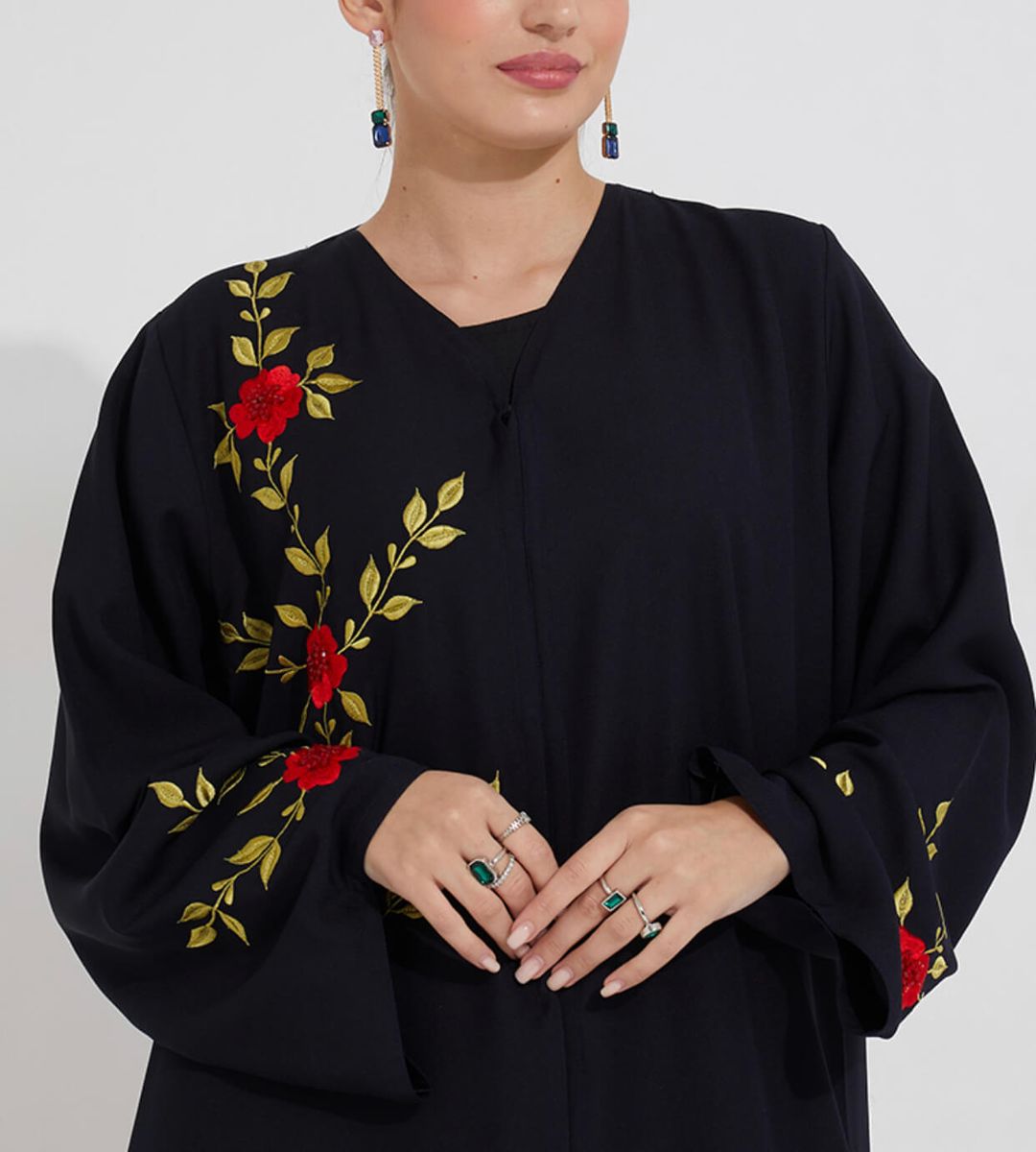 Navy Red Stones Abaya Rosette Abaya - Women's Abayas 2