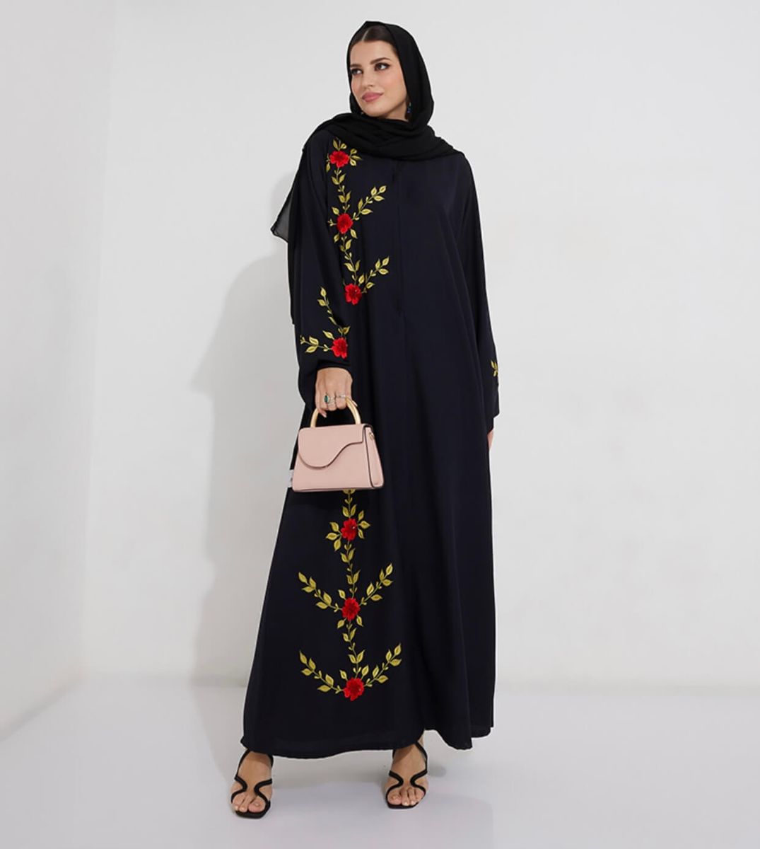 Navy Red Stones Abaya Rosette Abaya - Women's Abayas 3