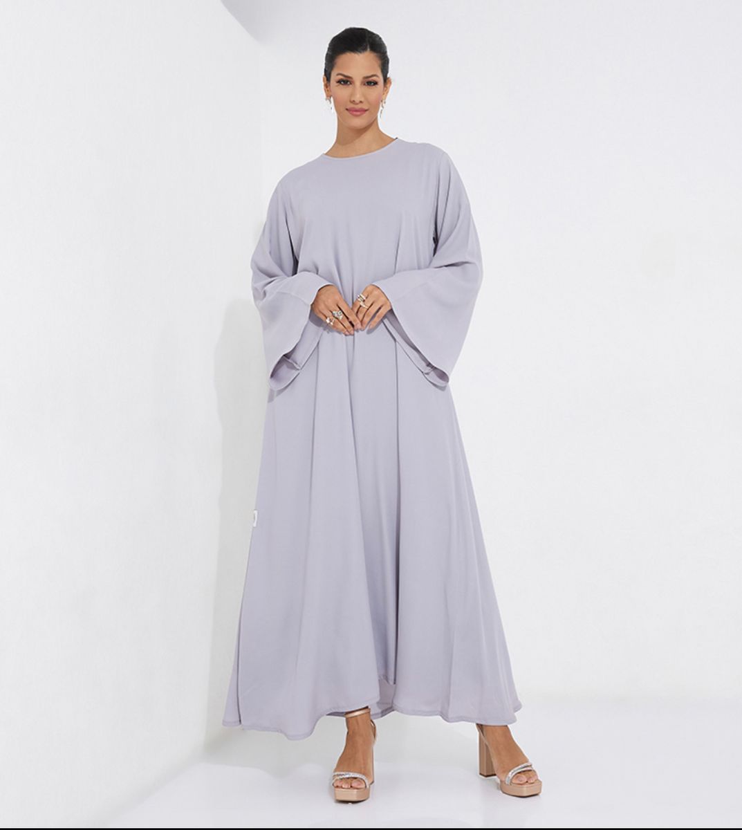 Women's Grey French Solid Abaya - Abayas