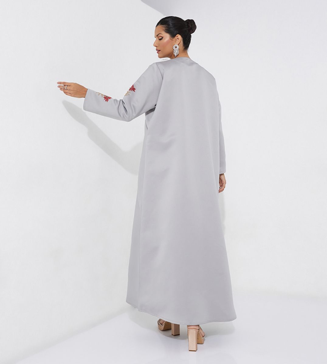 Grey Jacket Maroon Abaya | Gold Hand Embroidery - Abayas 1