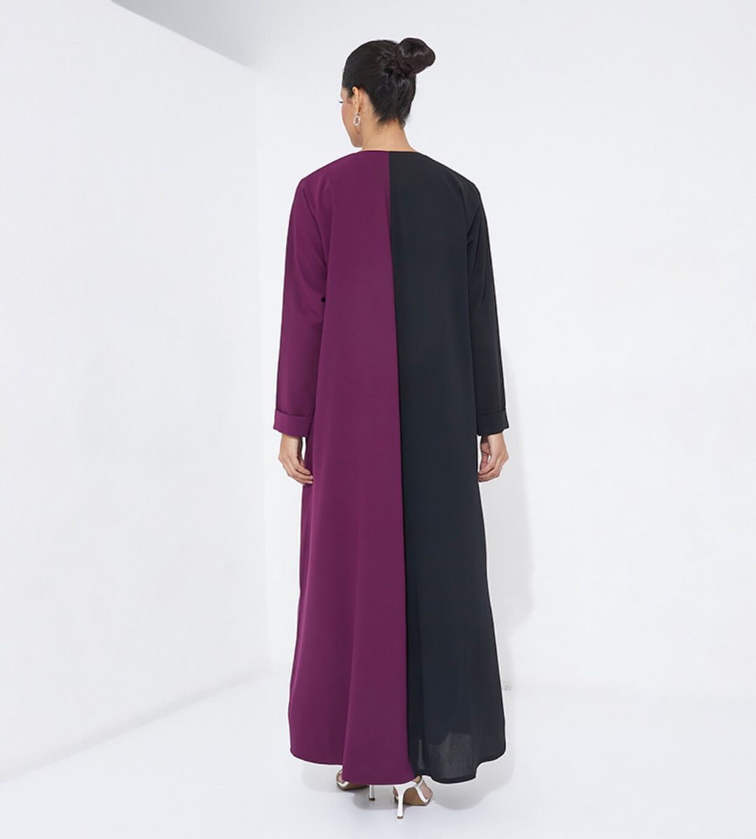 Elegant Half Black And Half Purple Abaya - Abayas 1