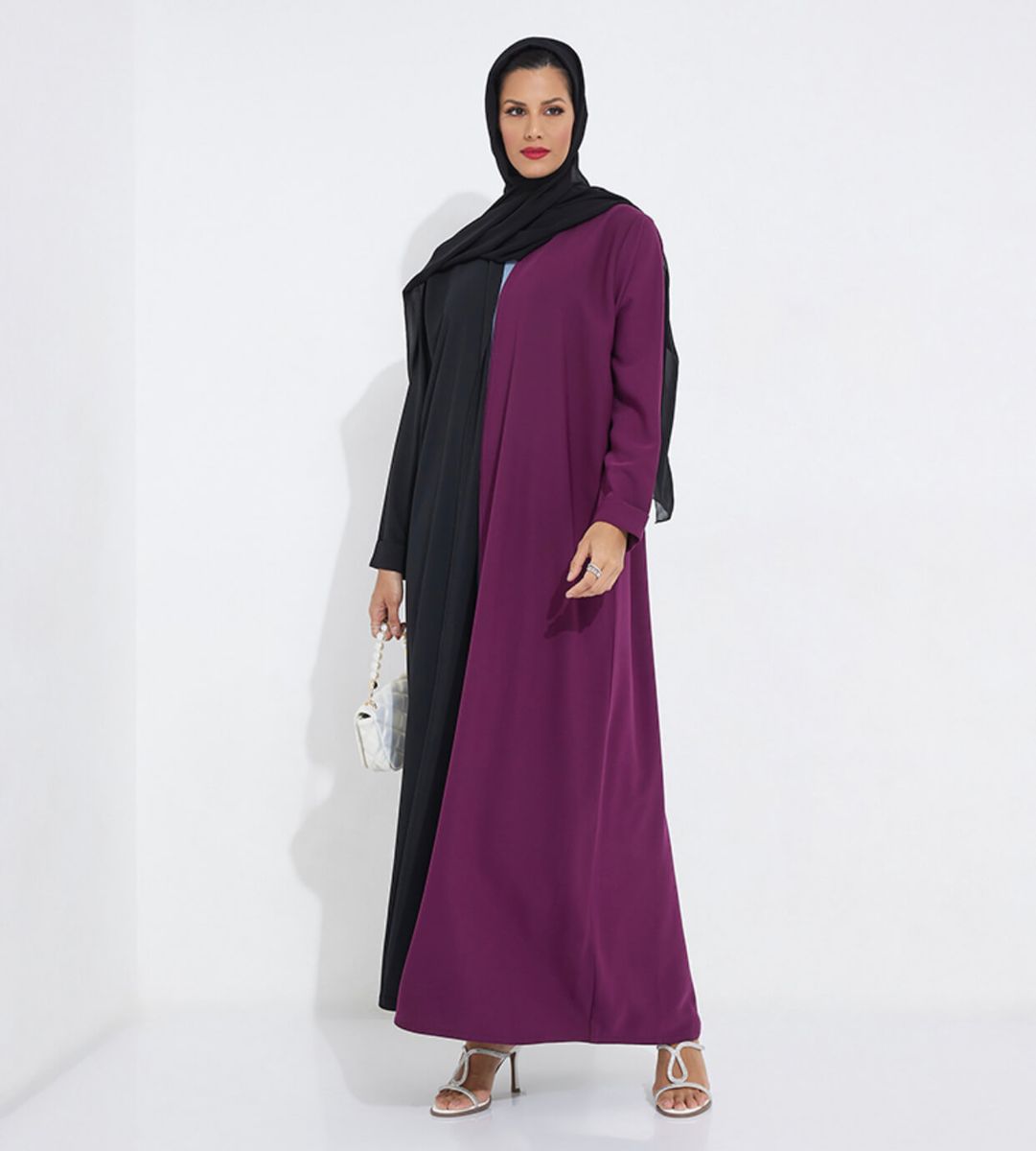 Elegant Half Black And Half Purple Abaya - Abayas 3