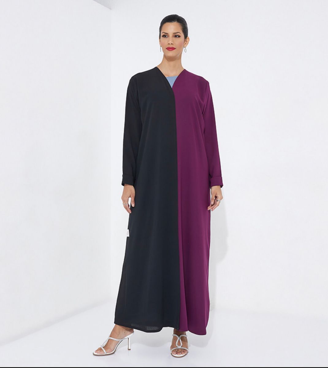 Elegant Half Black And Half Purple Abaya - Abayas