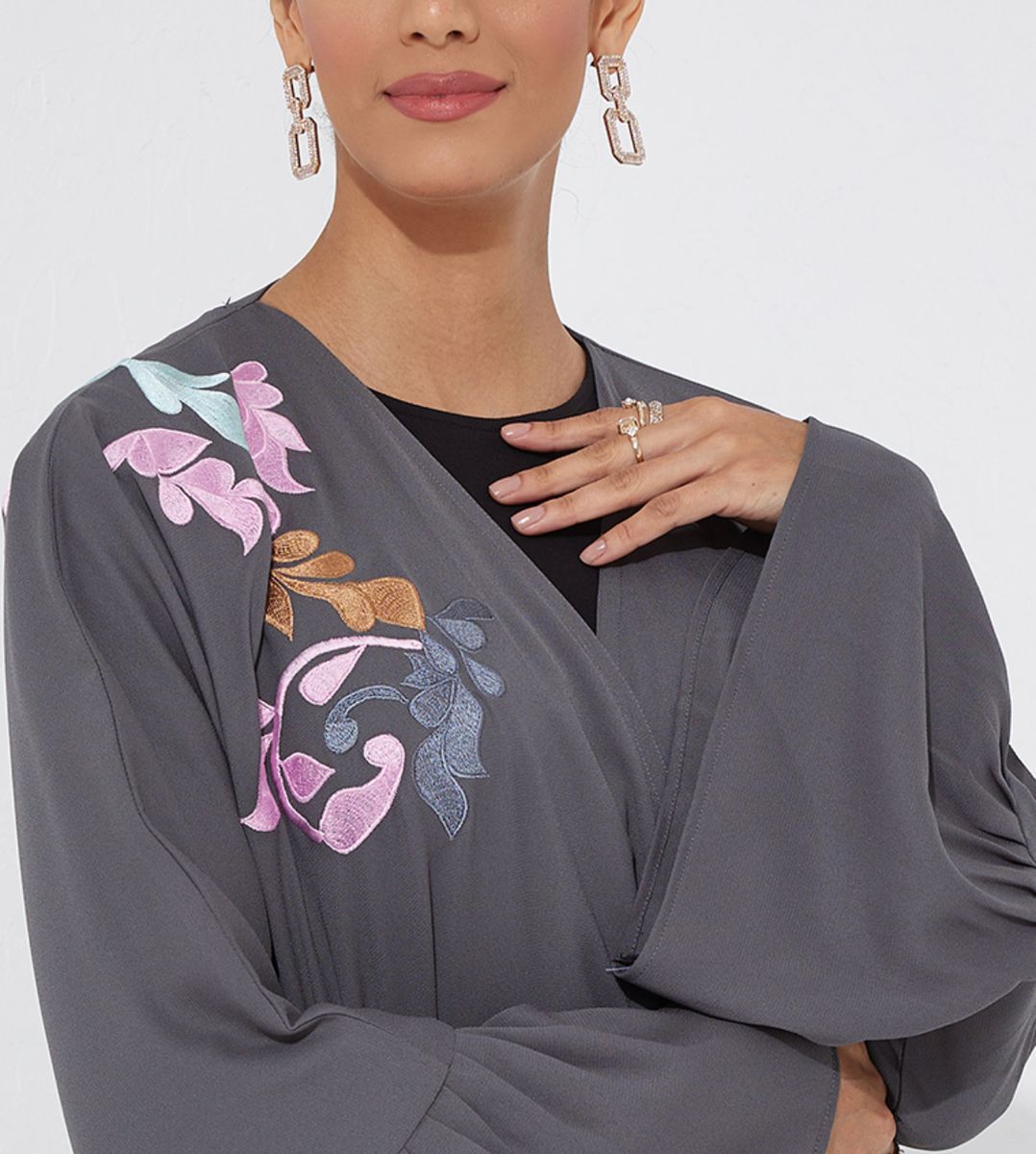 Grey Mix-Mitifs Abaya Women's Grey Mix-Mitifs Abaya - Abayas 2