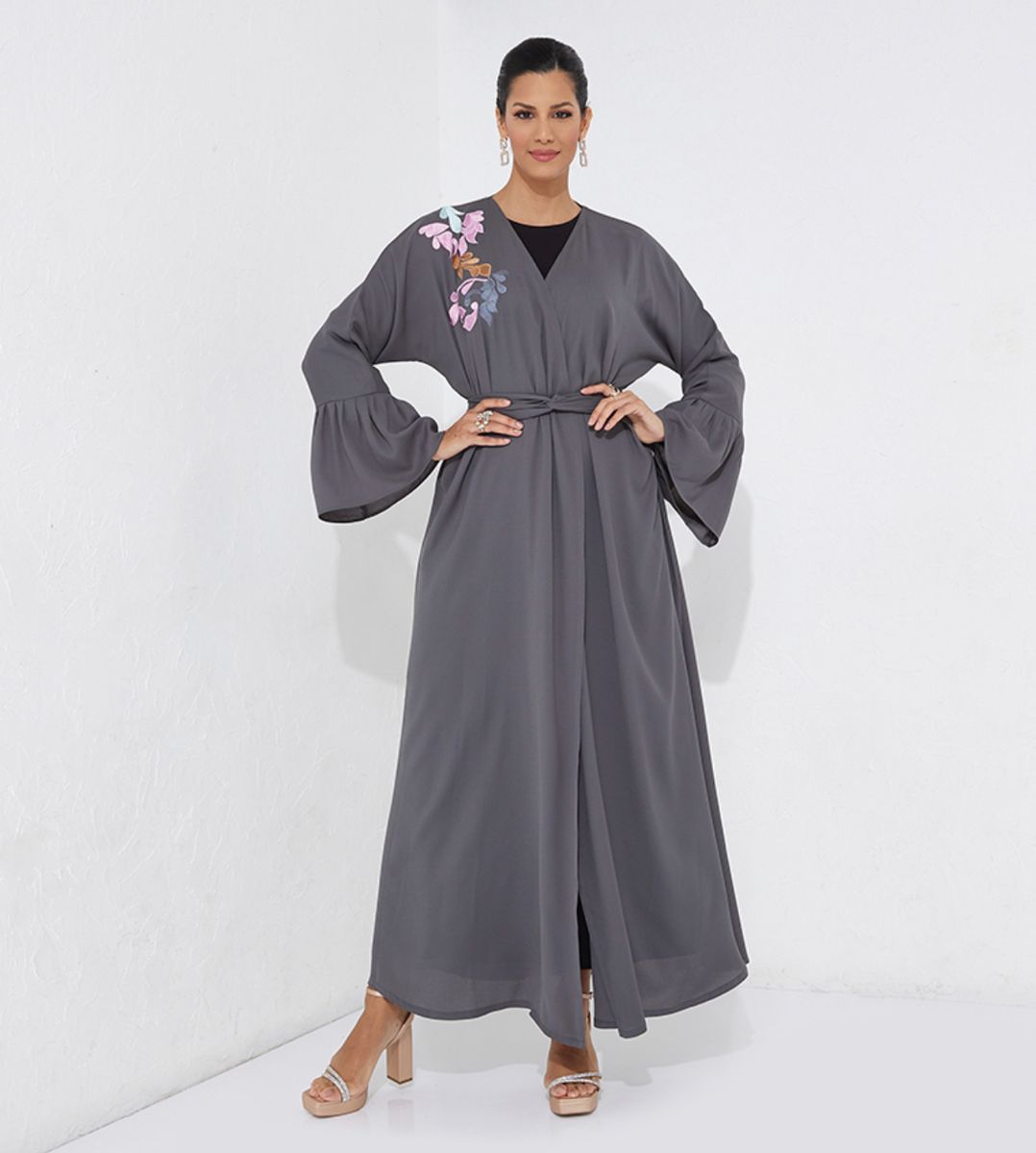 Grey Mix-Mitifs Abaya Women's Grey Mix-Mitifs Abaya - Abayas