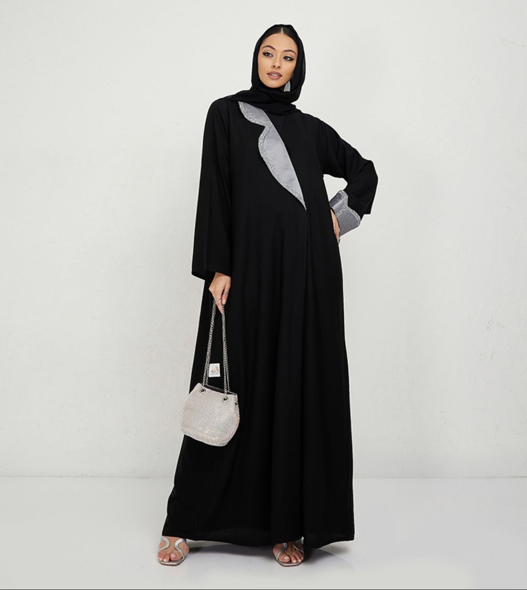 Women's Grey Neck Abaya - Abayas 3