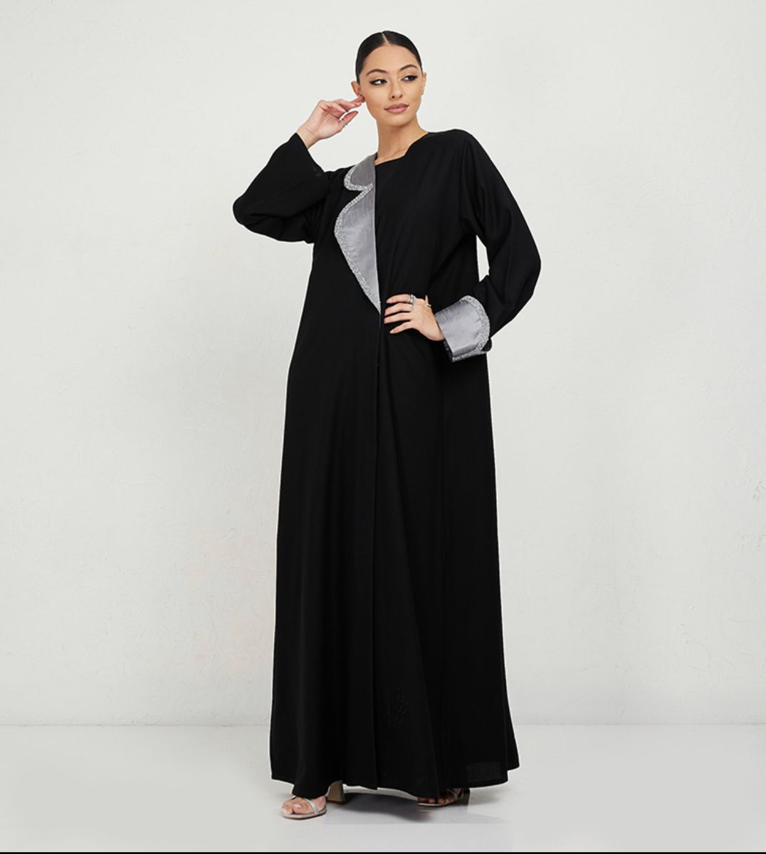 Women's Grey Neck Abaya - Abayas