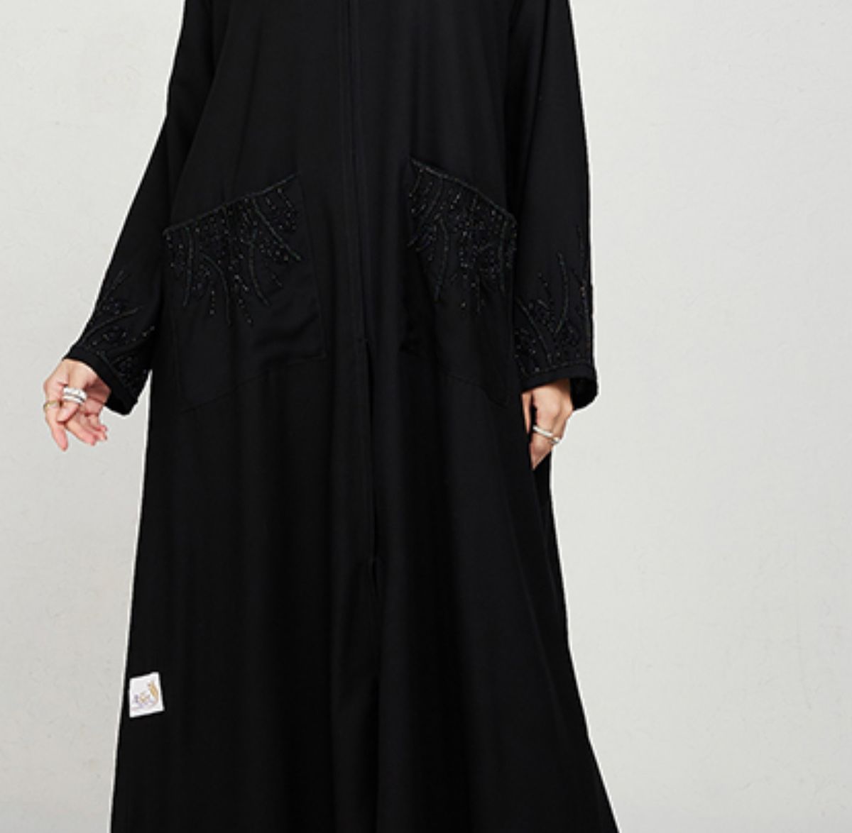 Black Abaya 78P - Hand Embroidered Stones On Pocket - Abayas 1