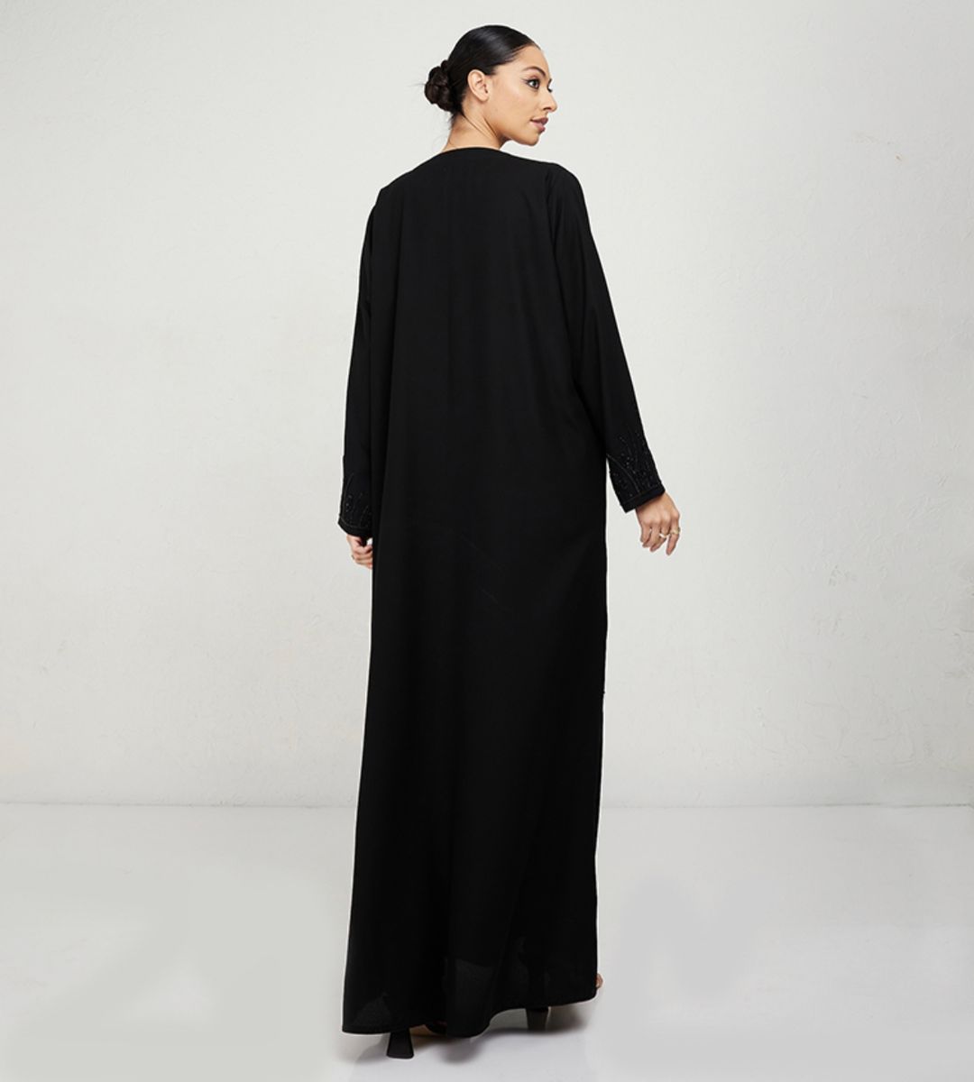 Black Abaya 78P - Hand Embroidered Stones On Pocket - Abayas 2