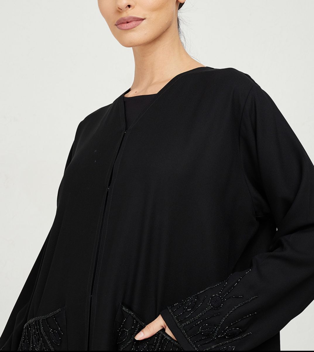 Black Abaya 78P - Hand Embroidered Stones On Pocket - Abayas 3