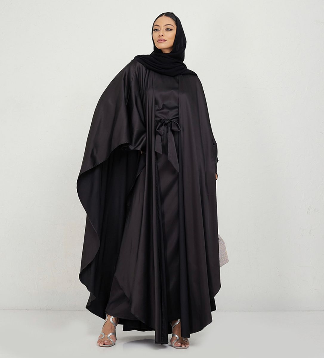 BLACK YULA Abaya Black Yula Abaya Top & Dress Set With Belt - Abayas 3