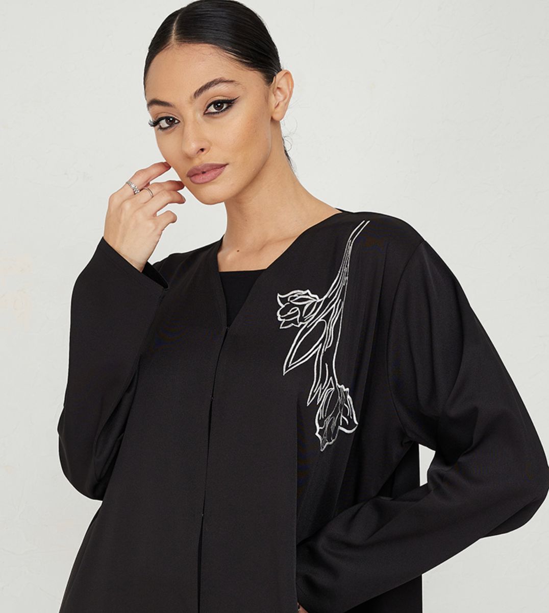 White Flowers Foliage Abaya - Abayas 2