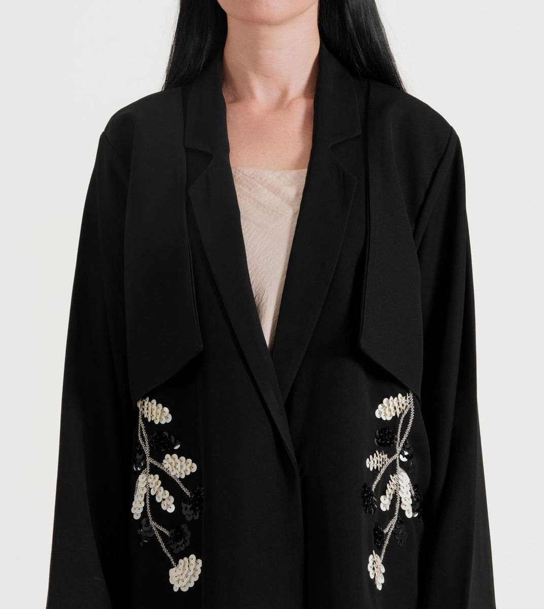 Women's Black Flora Jacket Abaya - Abayas 1