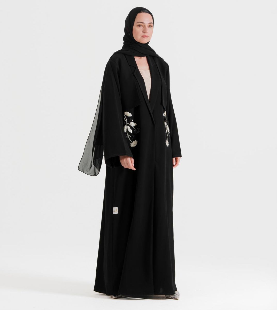 Women's Black Flora Jacket Abaya - Abayas 3
