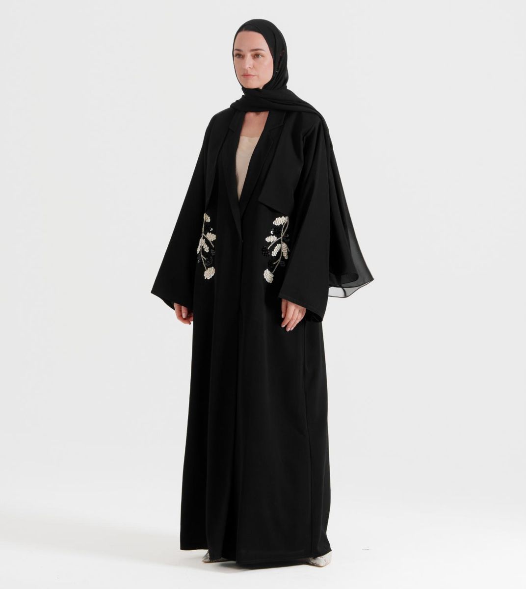 Women's Black Flora Jacket Abaya - Abayas 4