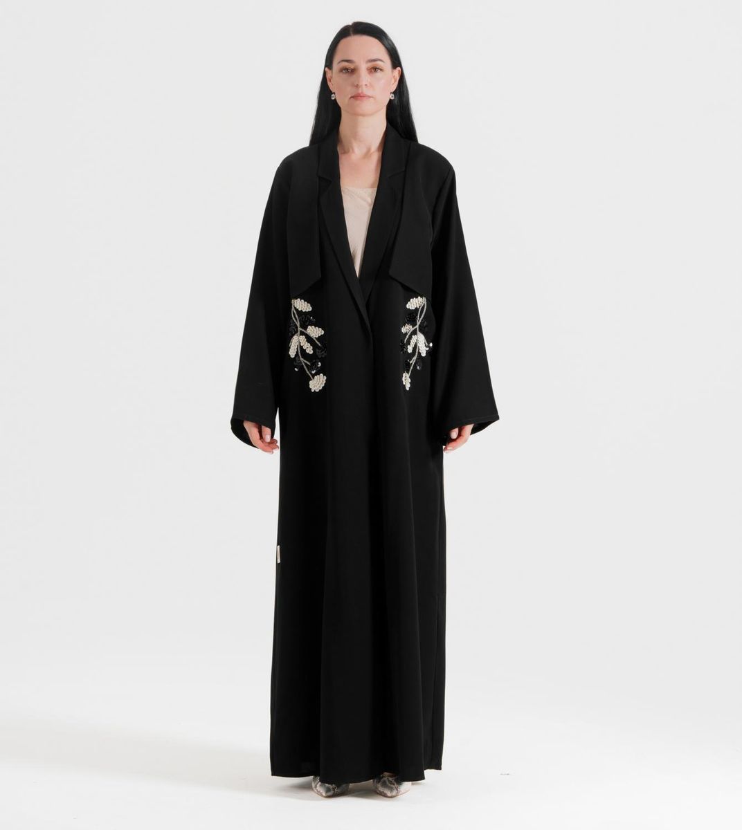 Women's Black Flora Jacket Abaya - Abayas
