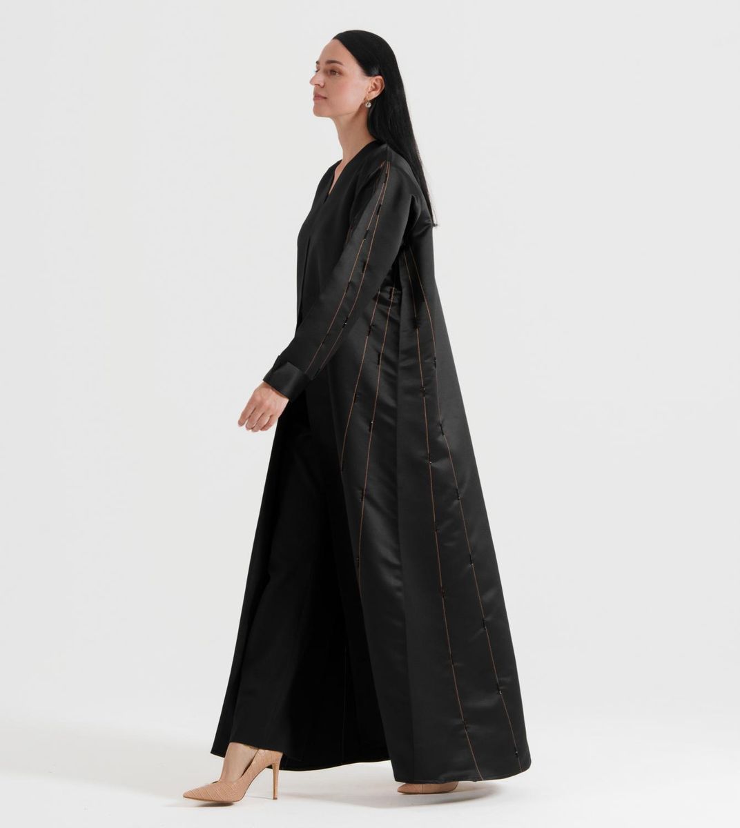Women's Brown Line Abaya - Abayas 1