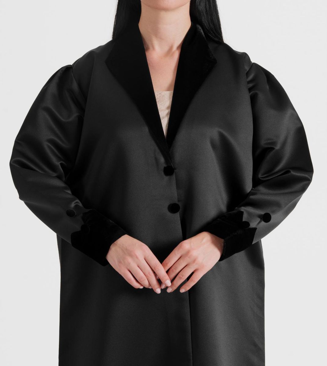 Royal Velvet Neck With Sleeves Design And Buttons On Sleeves - Abayas 1