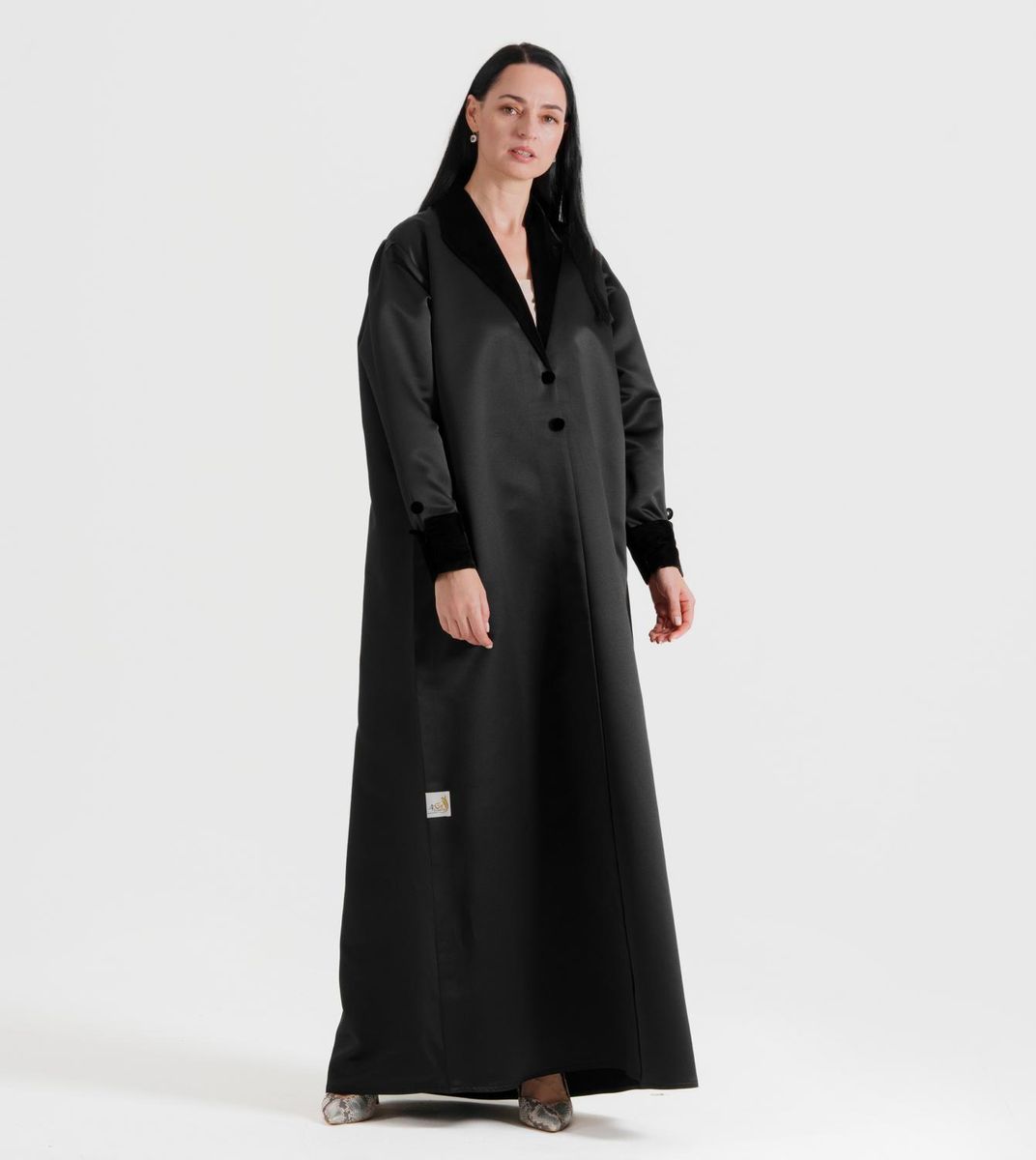 Royal Velvet Neck With Sleeves Design And Buttons On Sleeves - Abayas 3