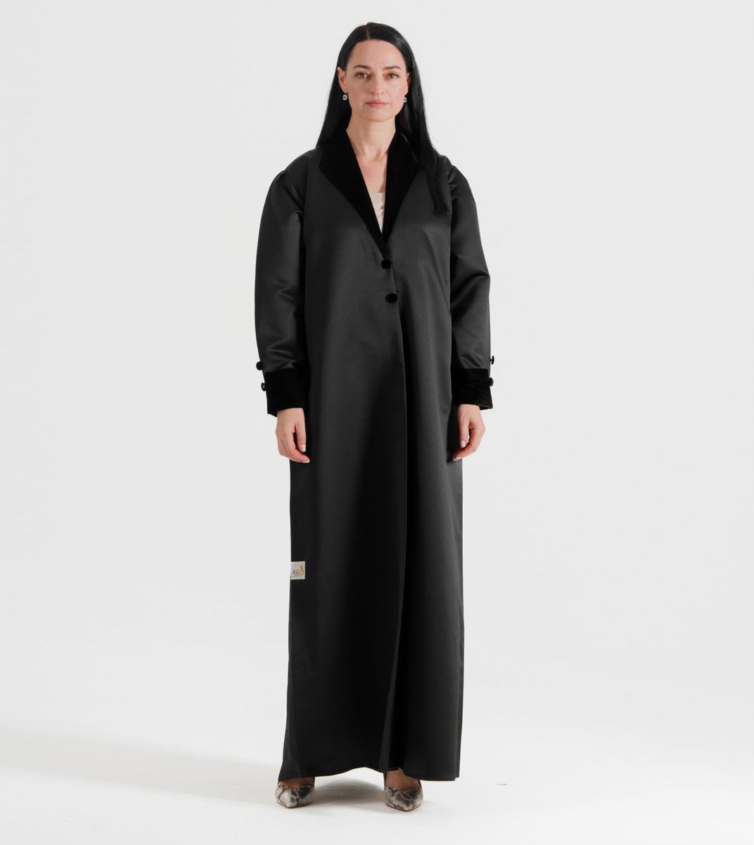 Royal Velvet Neck With Sleeves Design And Buttons On Sleeves - Abayas