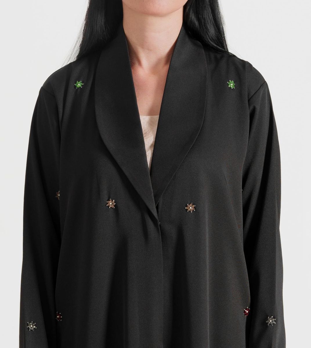 Mix Stons B Abaya Mix Stons B Denim Abaya With Neck Design And Multicolor Hand Embroidery - Abayas 1