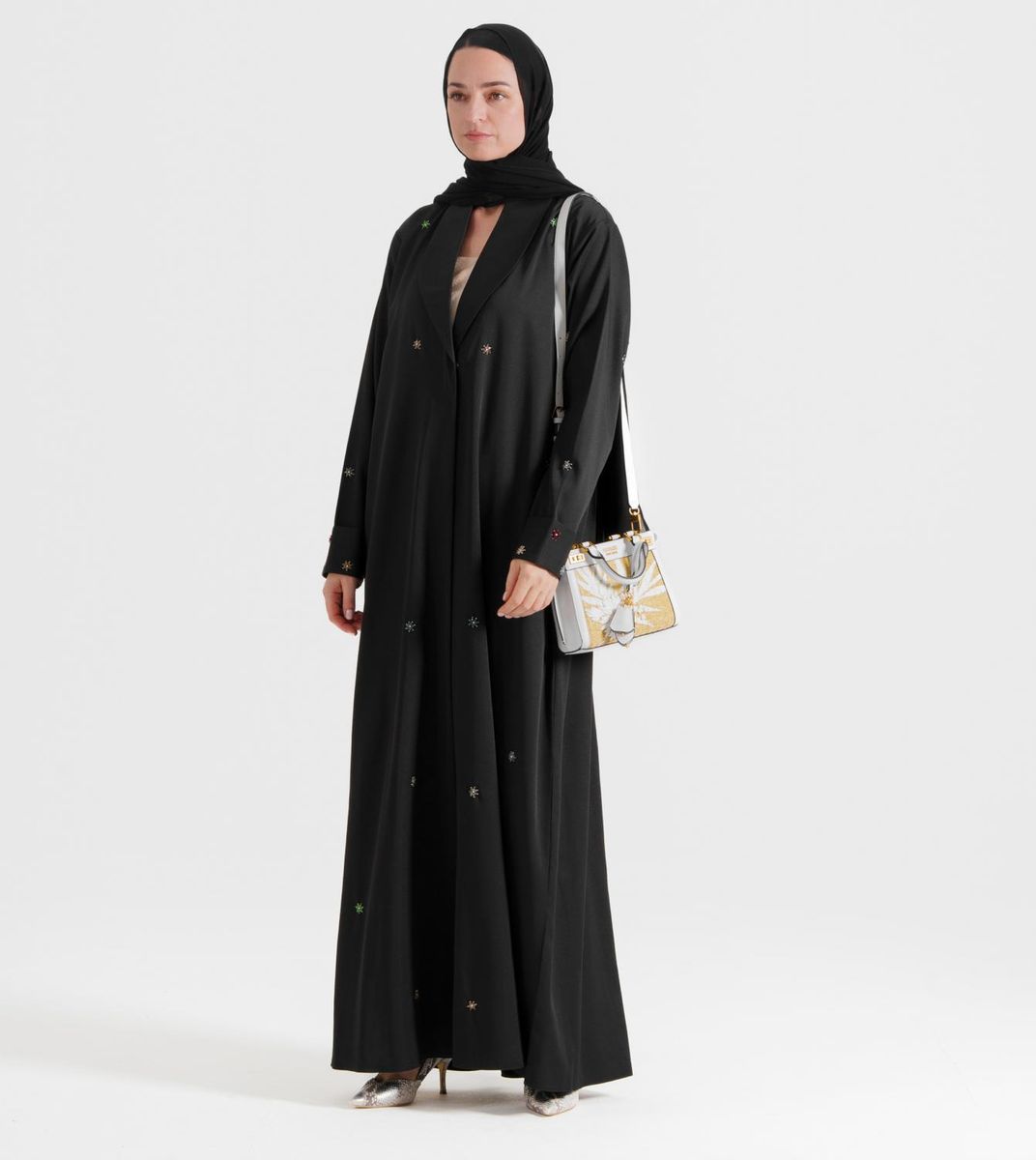 Mix Stons B Abaya Mix Stons B Denim Abaya With Neck Design And Multicolor Hand Embroidery - Abayas 3